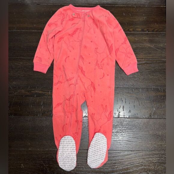2t carters unicorn pink footed fleece pajamas like new - Picture 1 of 3